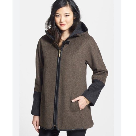Ellen Tracy wool blend harness closure swing coat jacket size 12 P hooded - Picture 1 of 16